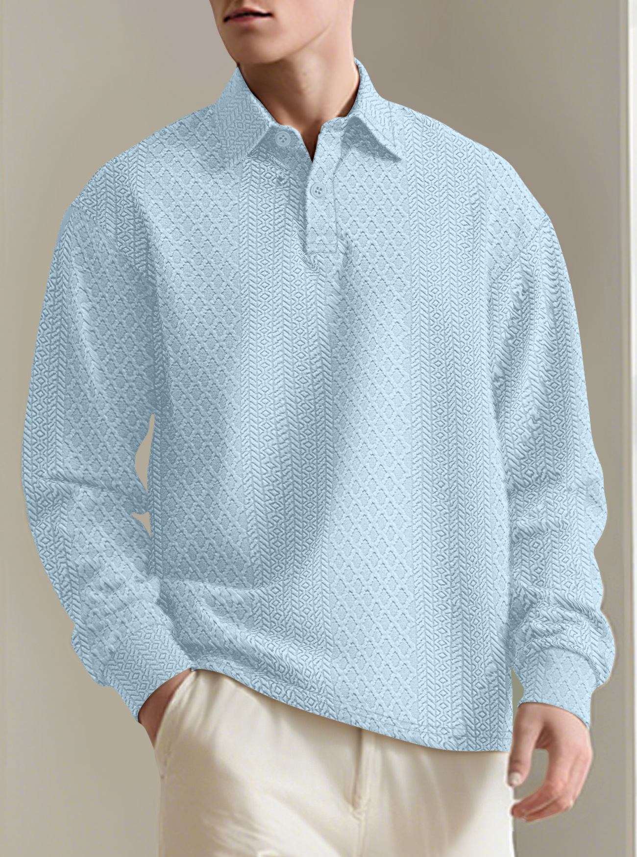 Men's Stand-up Collar Long Sleeve Casual Outdoor Sweatshirt Jacquard Knit Sweatshirt