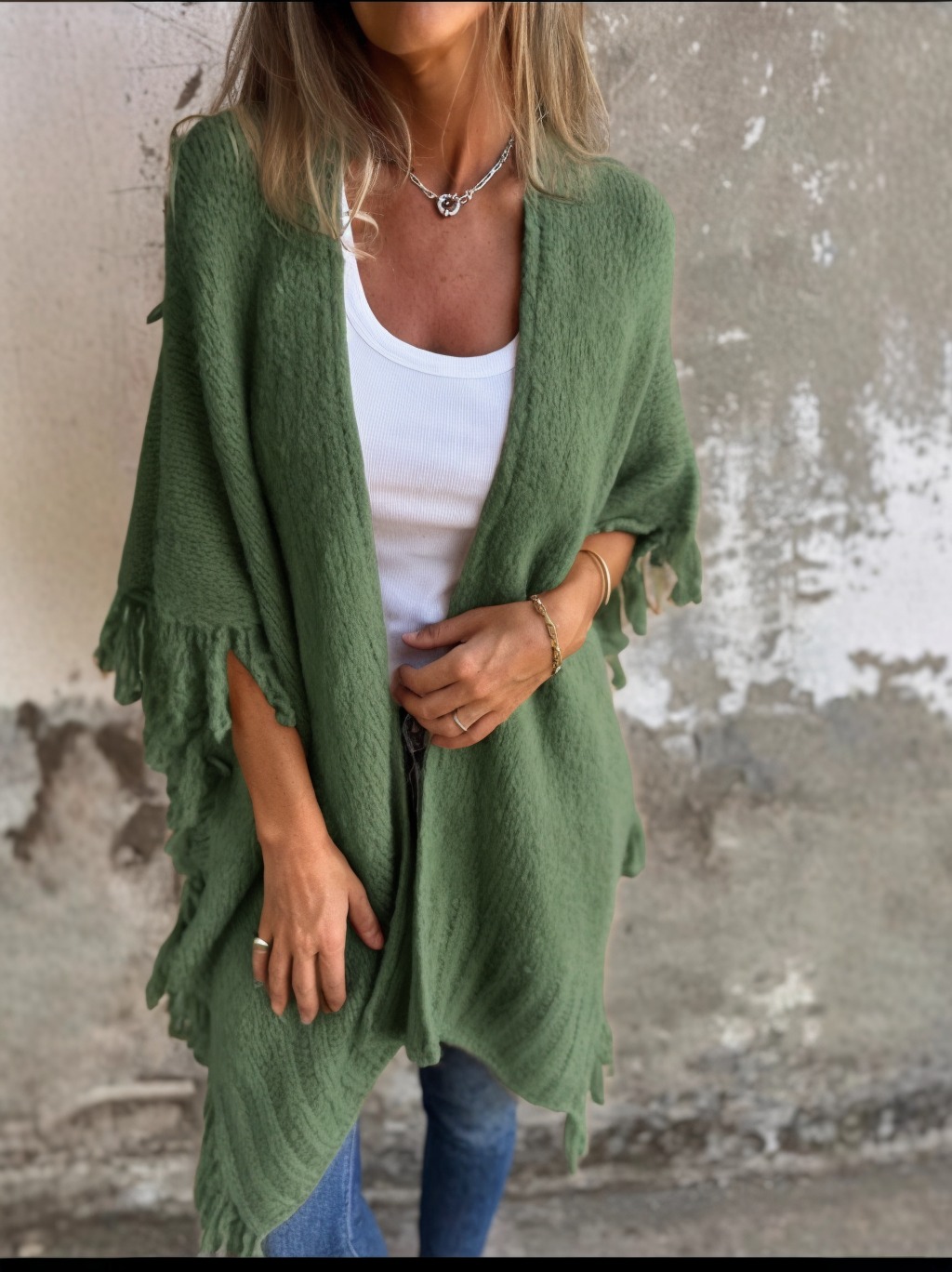 Women's Long Sleeve Casual Tassel Shawl Coat