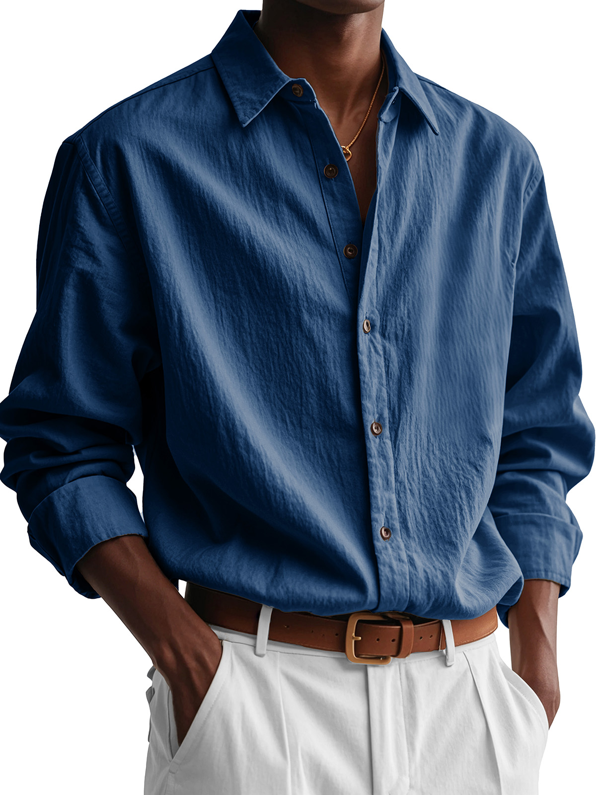 Men's Fashion Casual Pleated Fabric Long Sleeve Shirt