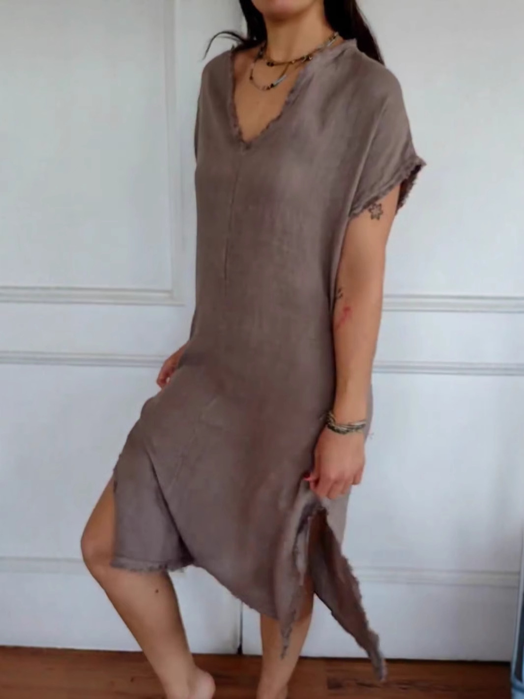 🔥NEW IN🔥V-Neck Linen Loose Casual Dress