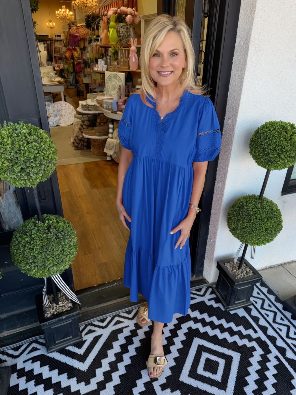 Solid Color Hollow Detail Midi Dress