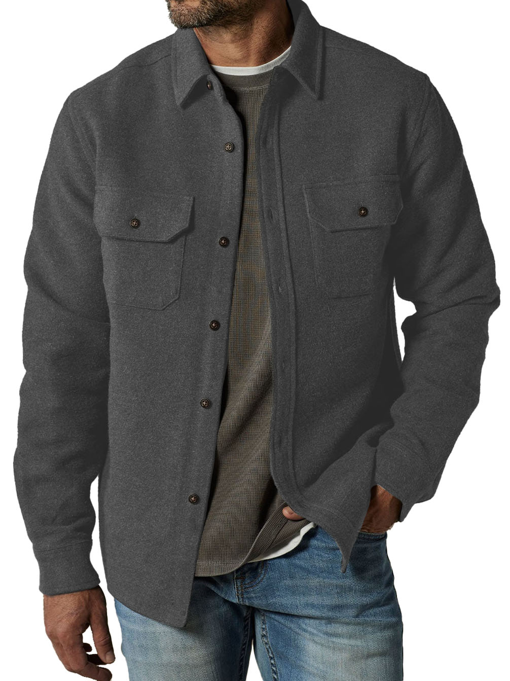 Men's Fashion Casual Double Pocket Thickened Long Sleeve Jacket