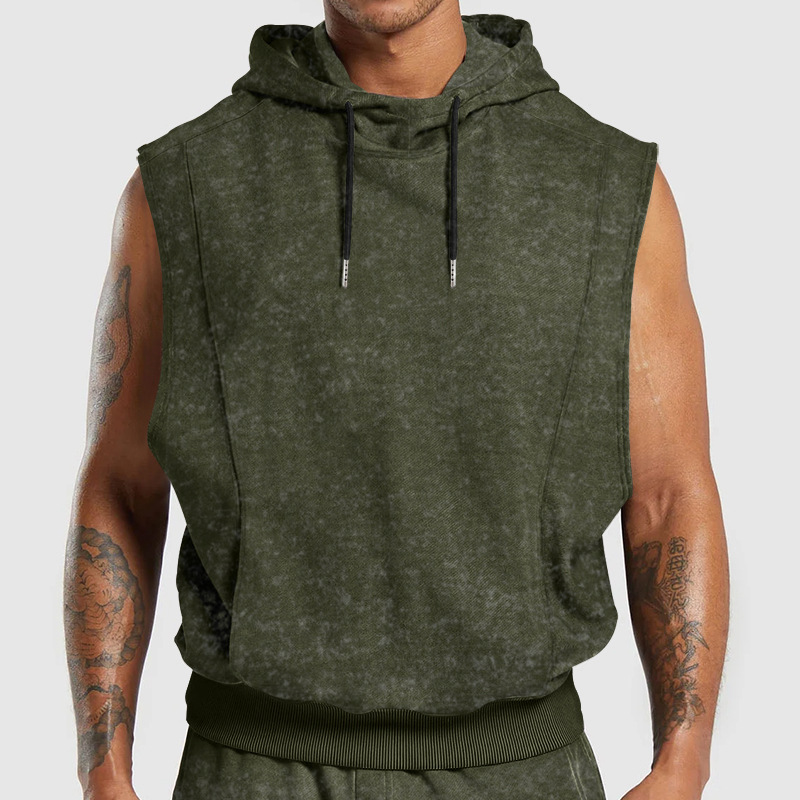 Distressed Floral Sleeveless Hooded Top