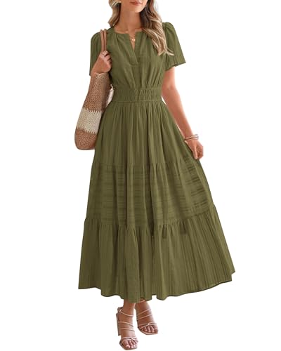 Button Front Tiered Short Sleeve Maxi Dress