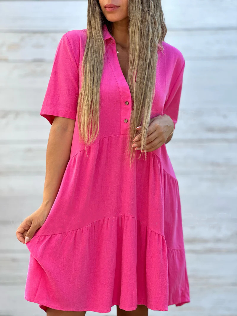 V-Neck Button Shirt Dress