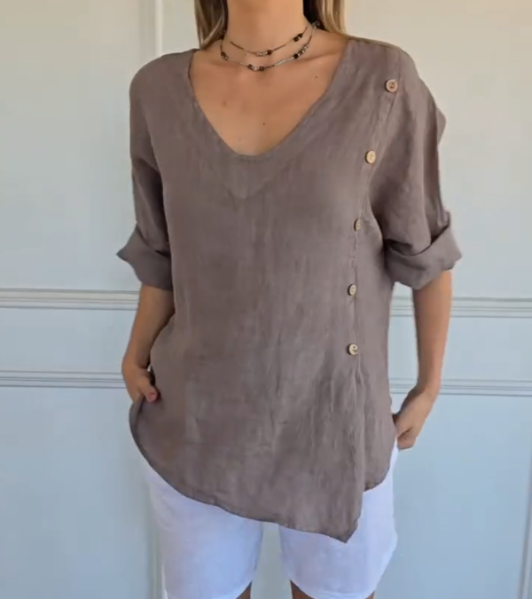 Women's Casual Cotton Linen Buttons Tops