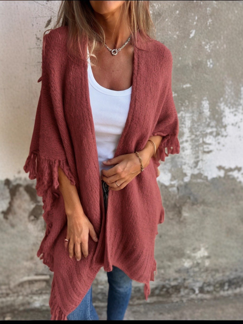 Women's Long Sleeve Casual Tassel Shawl Coat