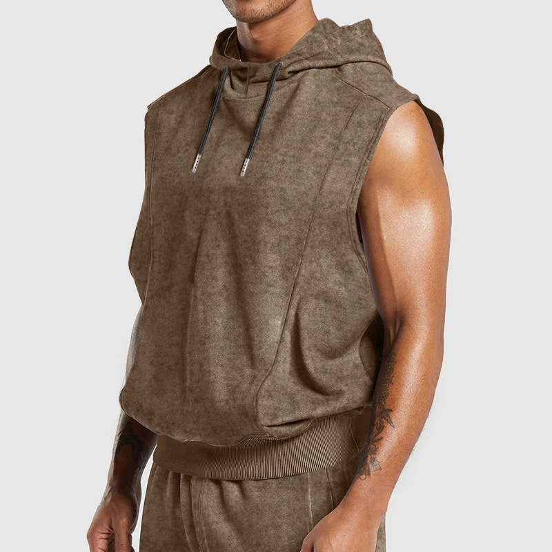 Distressed Floral Sleeveless Hooded Top