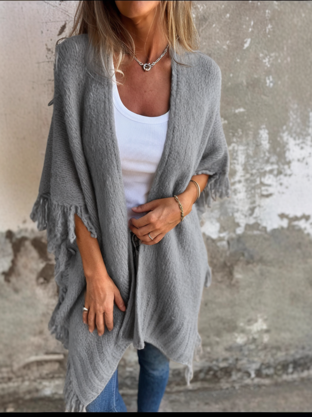 Women's Long Sleeve Casual Tassel Shawl Coat