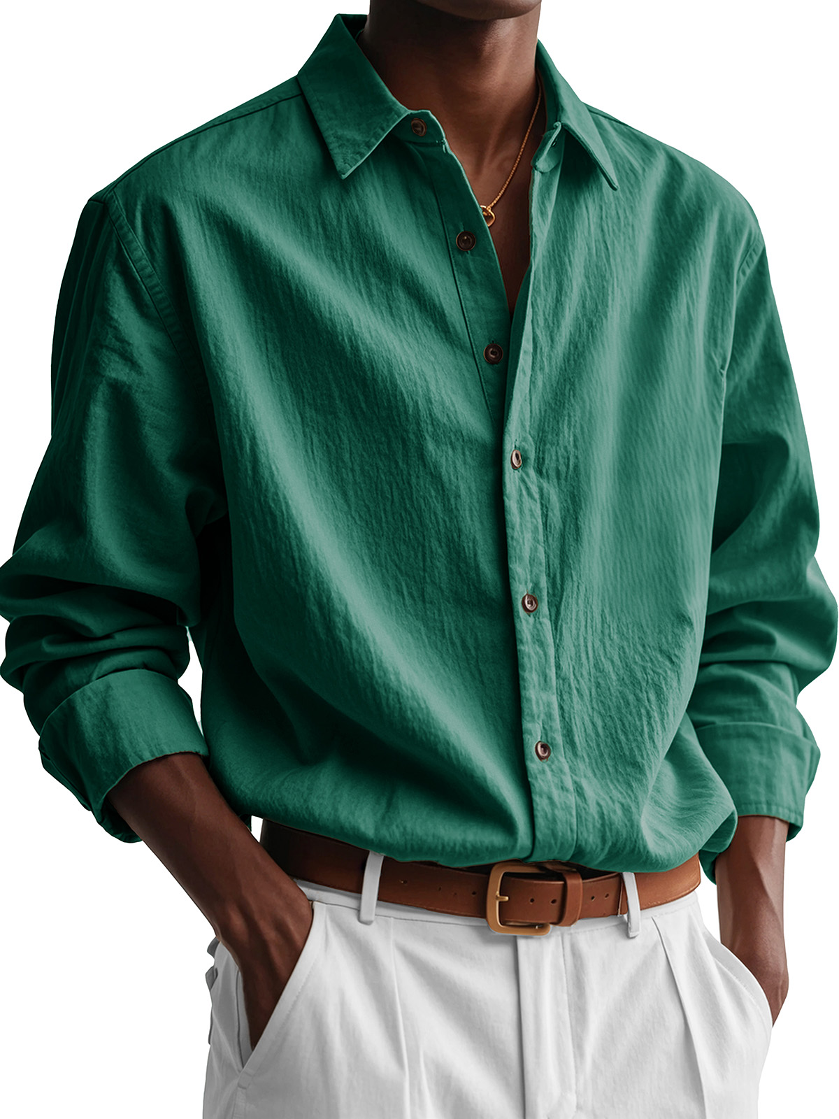 Men's Fashion Casual Pleated Fabric Long Sleeve Shirt