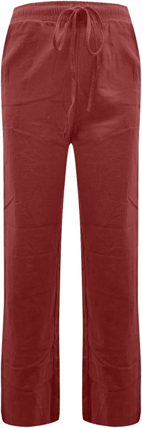 BDNXTV Casual Pants for Women, Women Drawstring Slim Fit Pant Pockets Lightweight Breathable Solid Color Summer Trousers