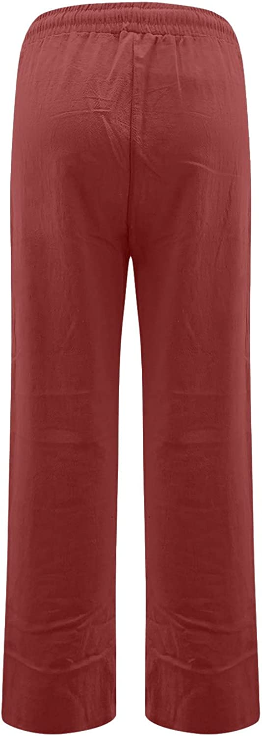 BDNXTV Casual Pants for Women, Women Drawstring Slim Fit Pant Pockets Lightweight Breathable Solid Color Summer Trousers