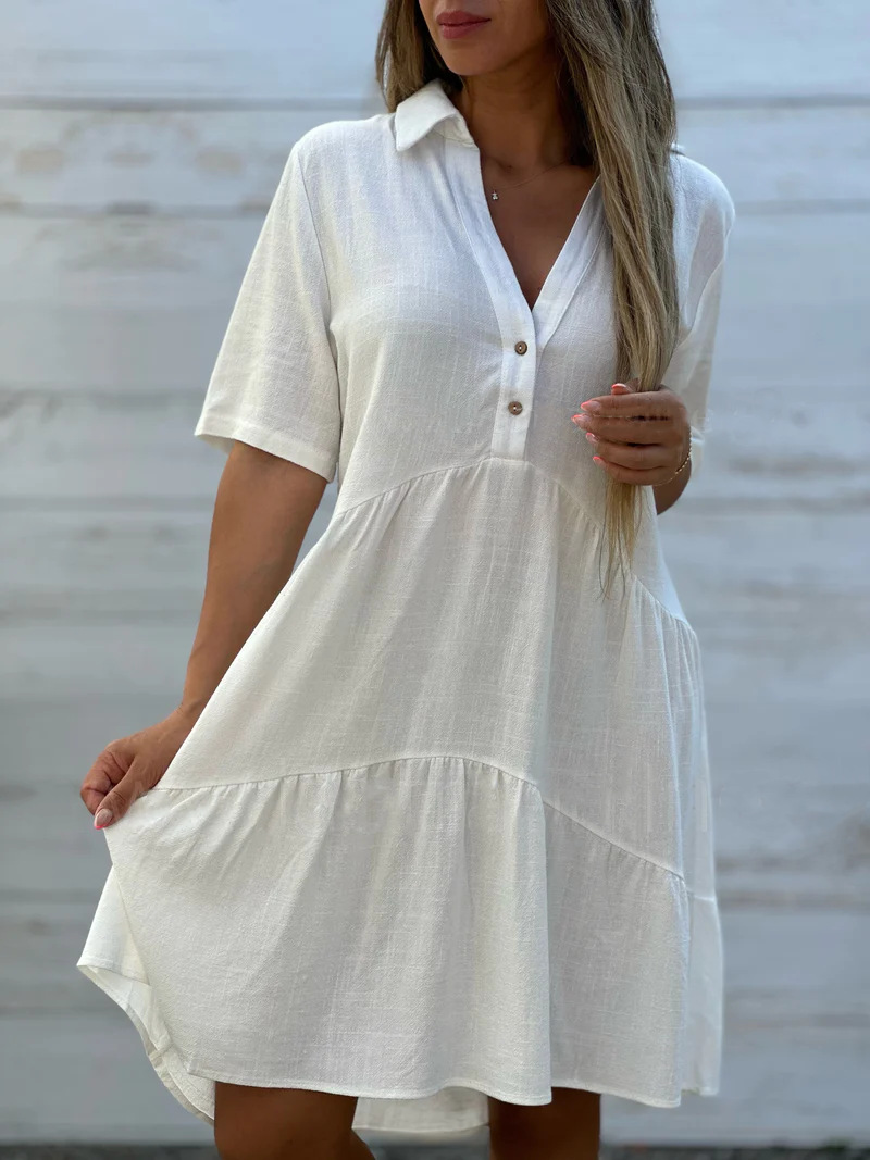 V-Neck Button Shirt Dress
