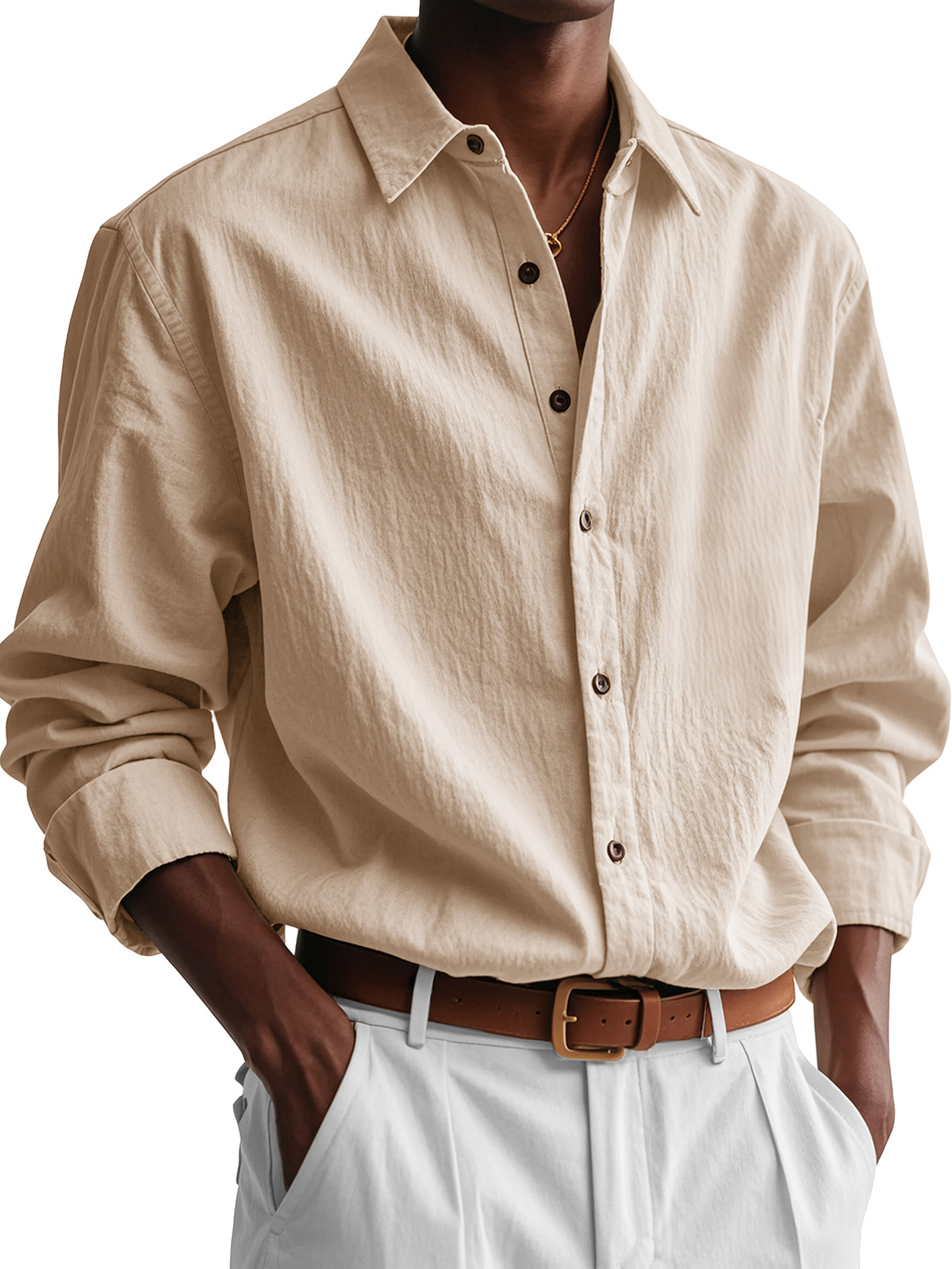 Men's Fashion Casual Pleated Fabric Long Sleeve Shirt