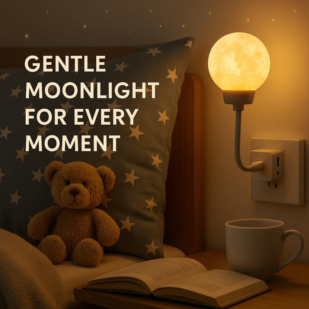 Smart Moon Night Light for Kids, USB Plug-in LED Lamp with 3-Color Dimming & Voice Control, Decorative Moon Nightlight for Bedroom & Bedside