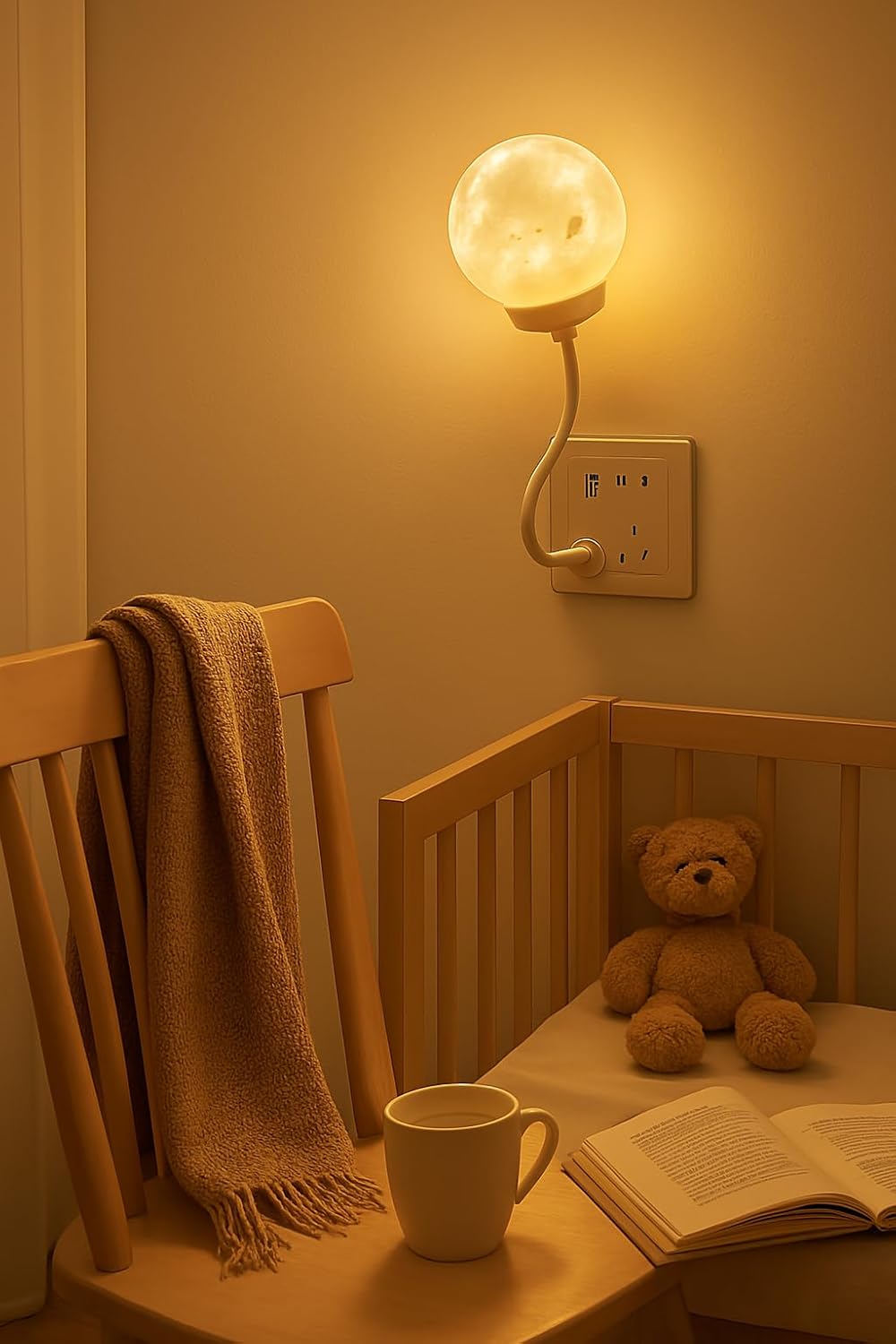 Smart Moon Night Light for Kids, USB Plug-in LED Lamp with 3-Color Dimming & Voice Control, Decorative Moon Nightlight for Bedroom & Bedside