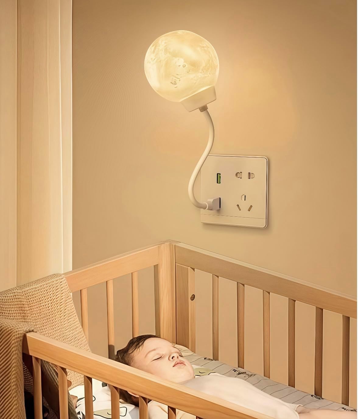 Smart Moon Night Light for Kids, USB Plug-in LED Lamp with 3-Color Dimming & Voice Control, Decorative Moon Nightlight for Bedroom & Bedside