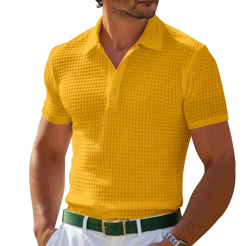 Button Waffle Polo T-shirt