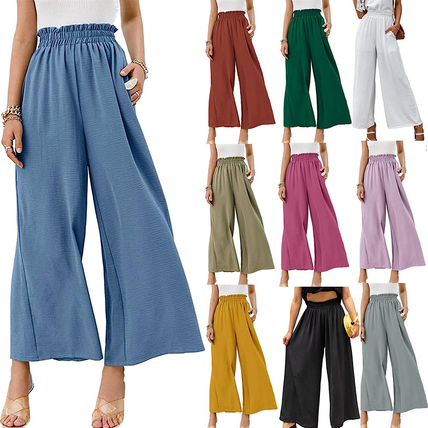 Awoscut Women High Waisted Straight Leg Pants Wide Leg Casual Summer Trouser Comfy Office Work Relaxed Fit Lounge Sweatpants