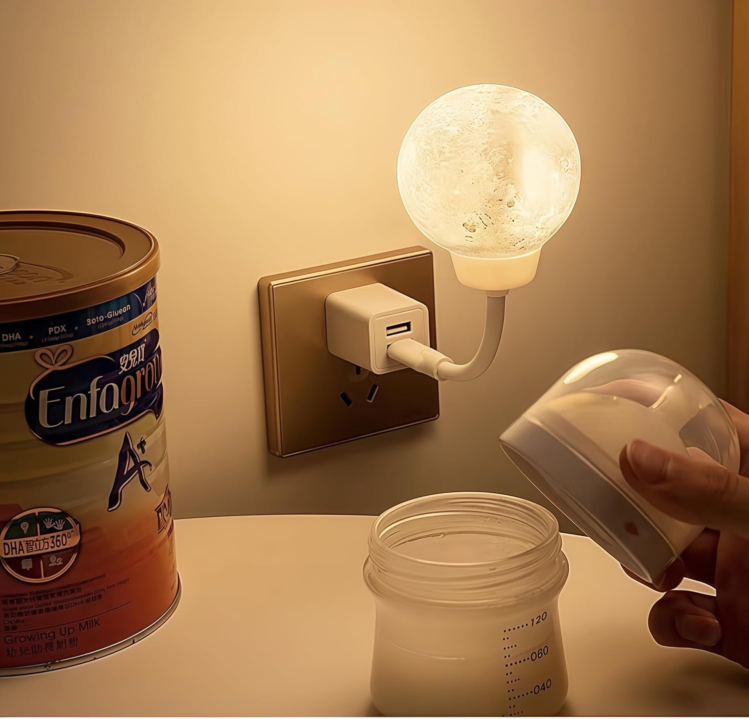 Smart Moon Night Light for Kids, USB Plug-in LED Lamp with 3-Color Dimming & Voice Control, Decorative Moon Nightlight for Bedroom & Bedside