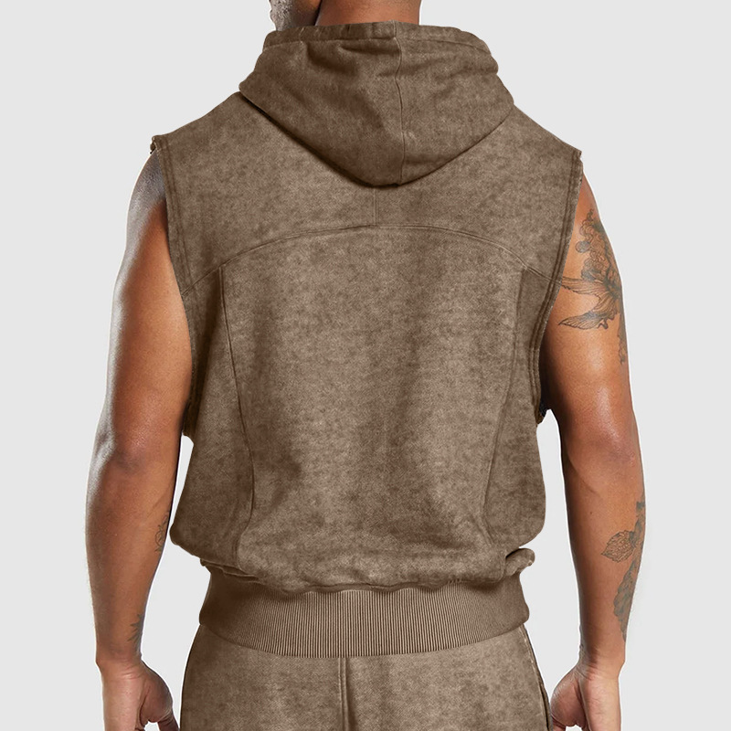 Distressed Floral Sleeveless Hooded Top