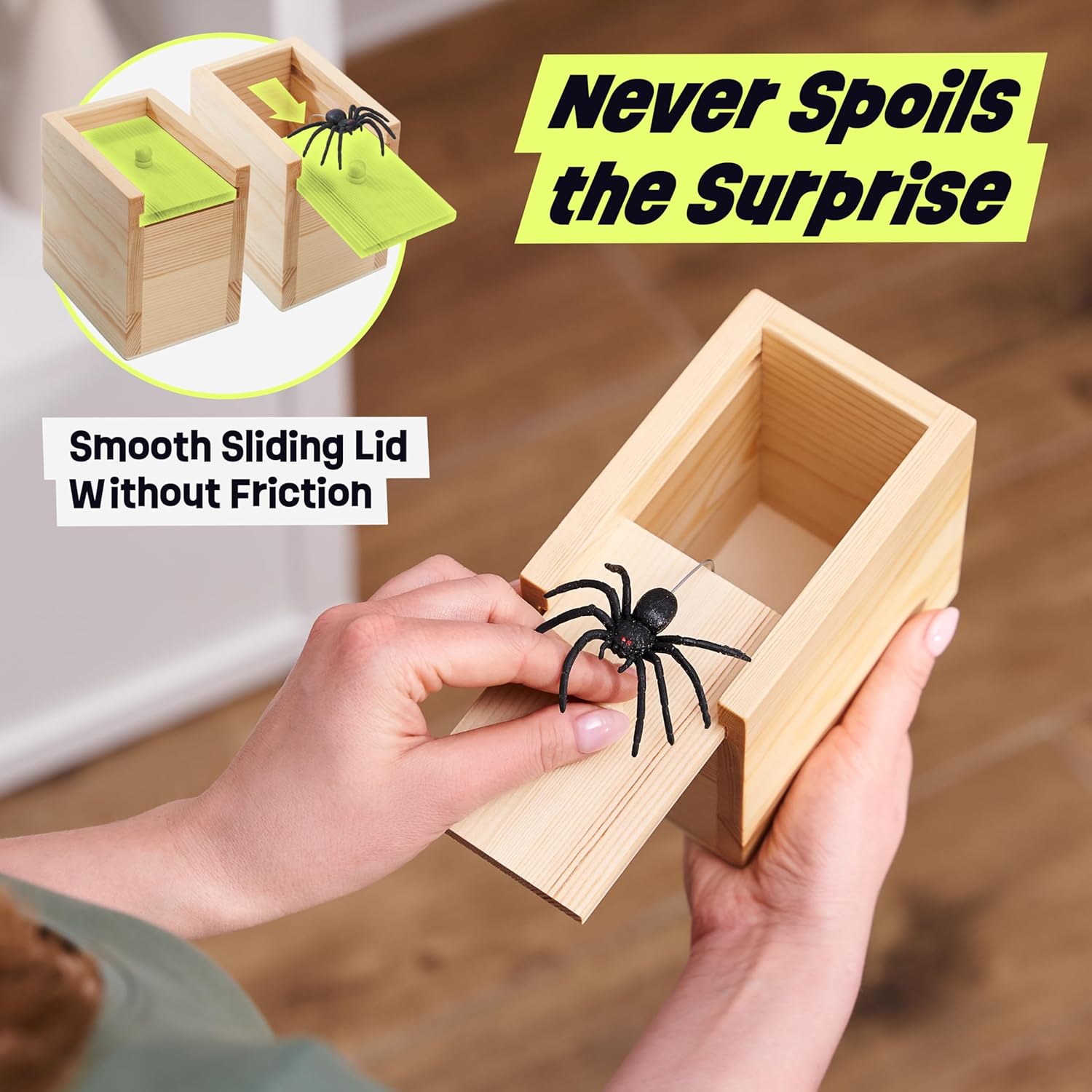 Original Spider Prank Box – Wooden Prank Toy & Jump Scare Prank Gift