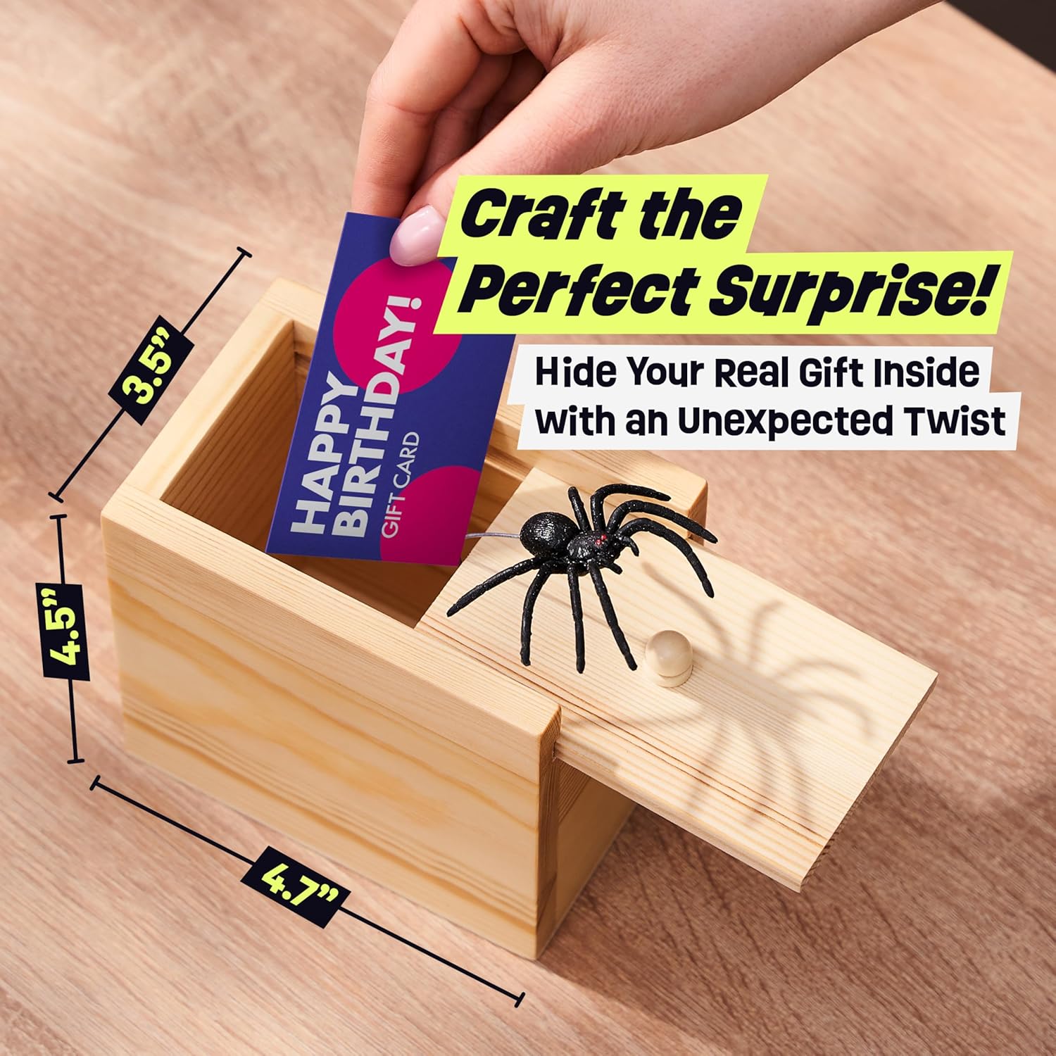 Original Spider Prank Box – Wooden Prank Toy & Jump Scare Prank Gift