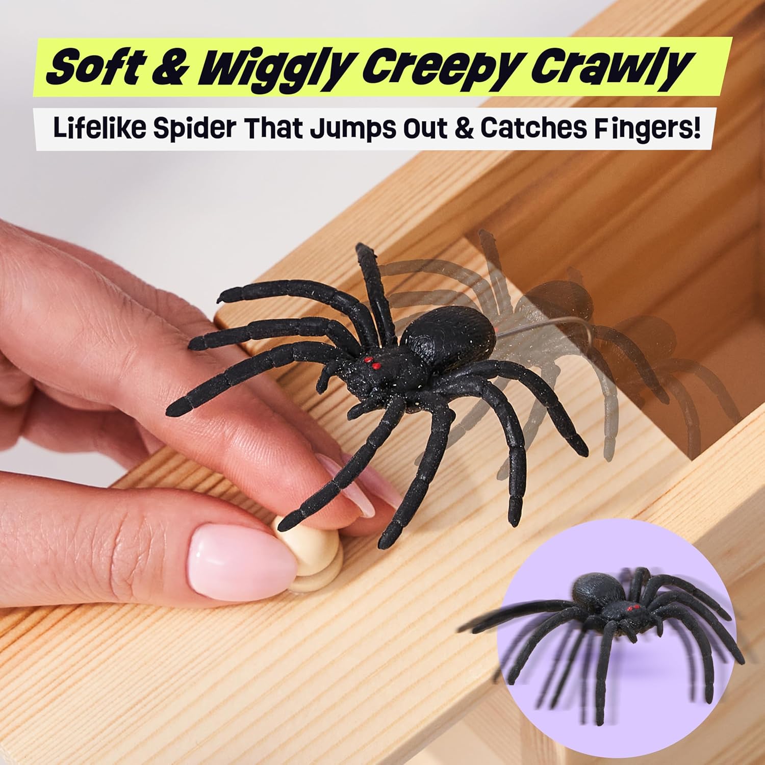 Original Spider Prank Box – Wooden Prank Toy & Jump Scare Prank Gift