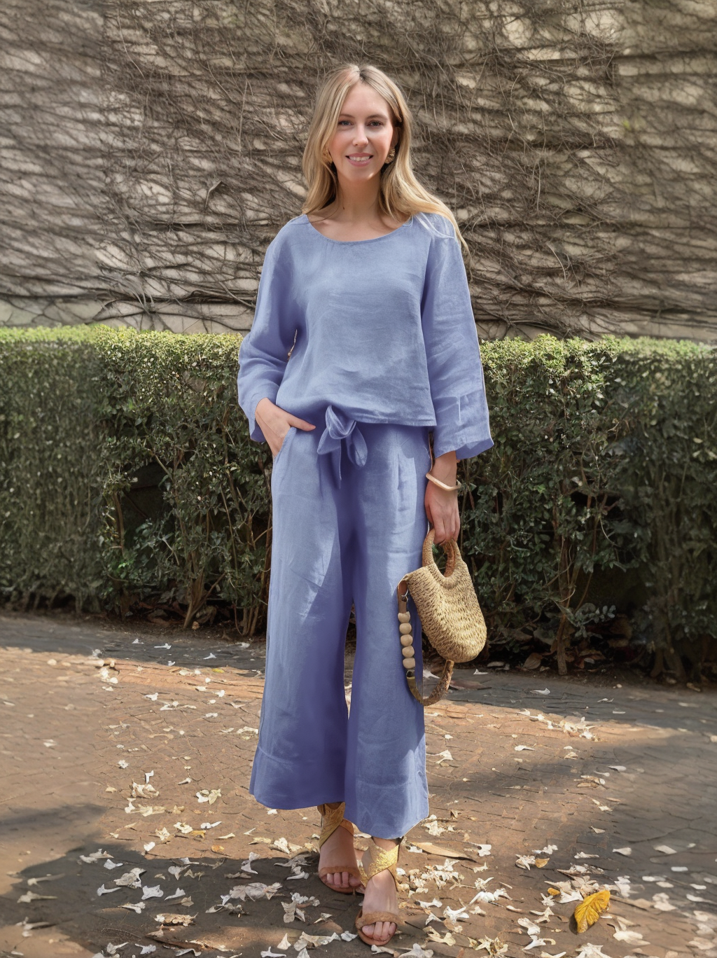 2024 Fall Long-sleeved linen 2 piece suit