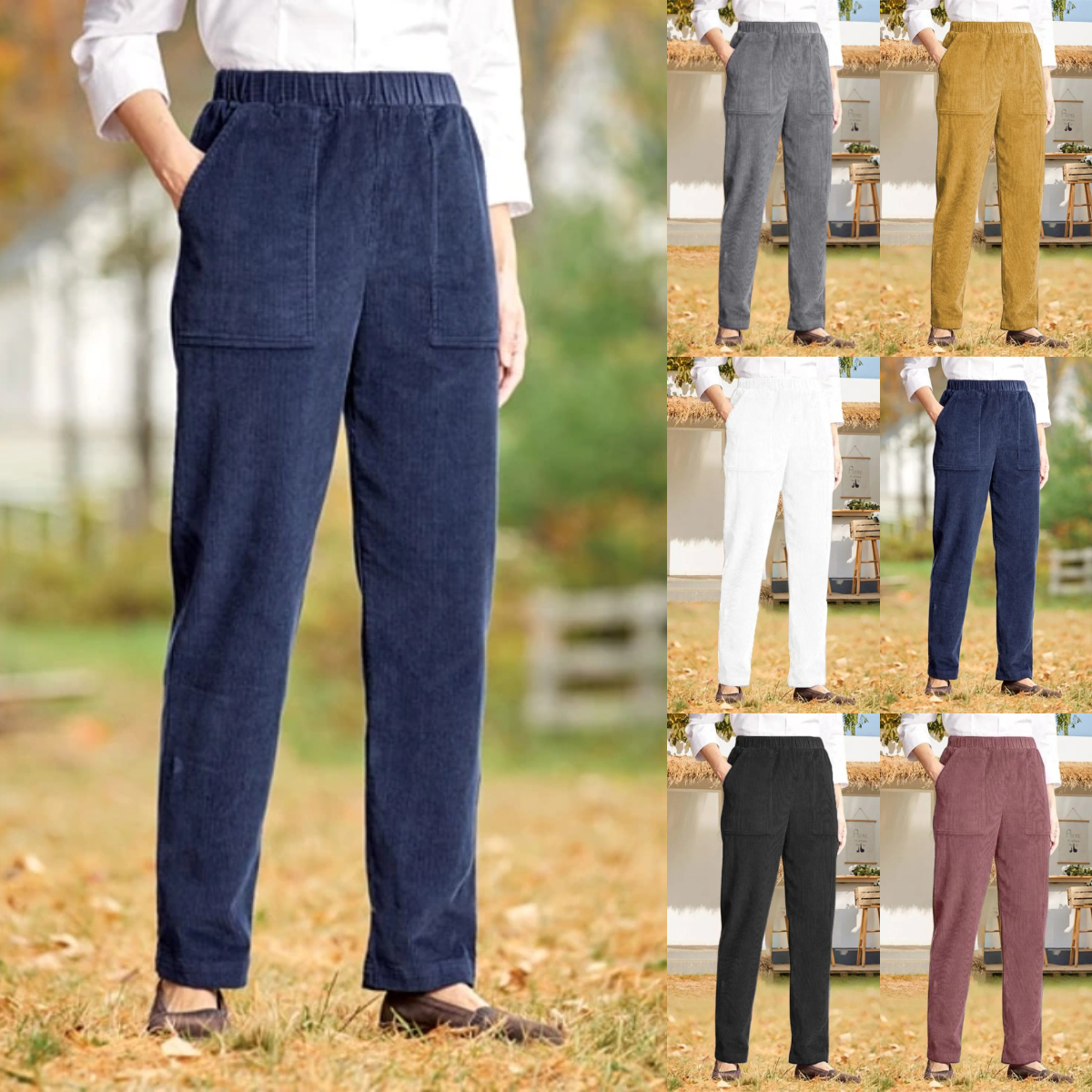 Women's Solid Color Elastic Waist Corduroy Straight Leg Casual Pants-Buy 3 Get Free Shipping