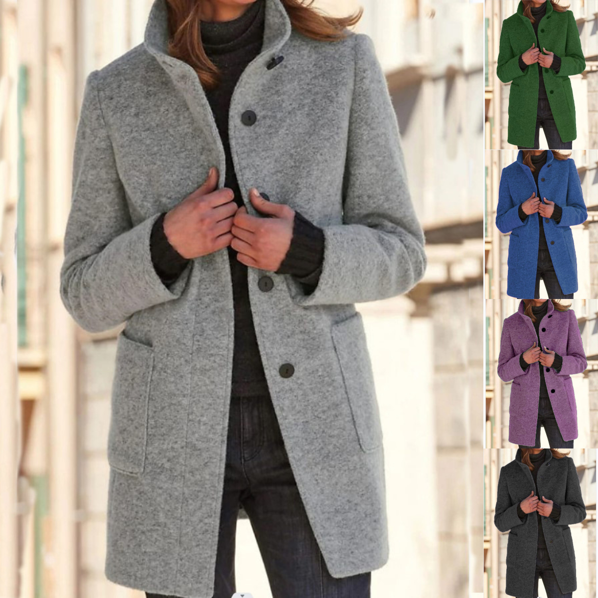 Women's retro solid button stand collar woolen coat🔥Limited Time Offer 50% OFF🔥