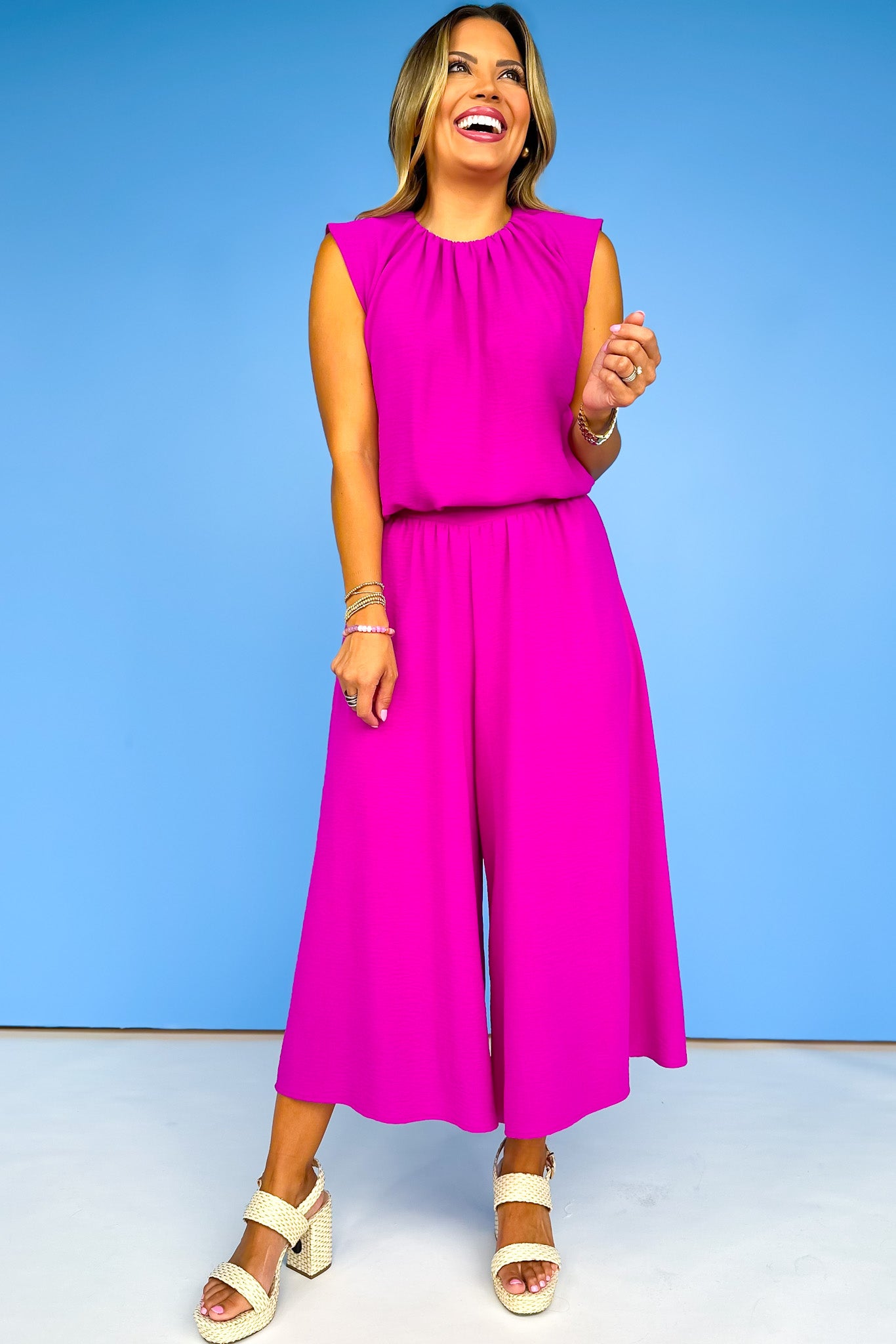 Orchid Front Pleat Back Elastic Wide Leg Pants