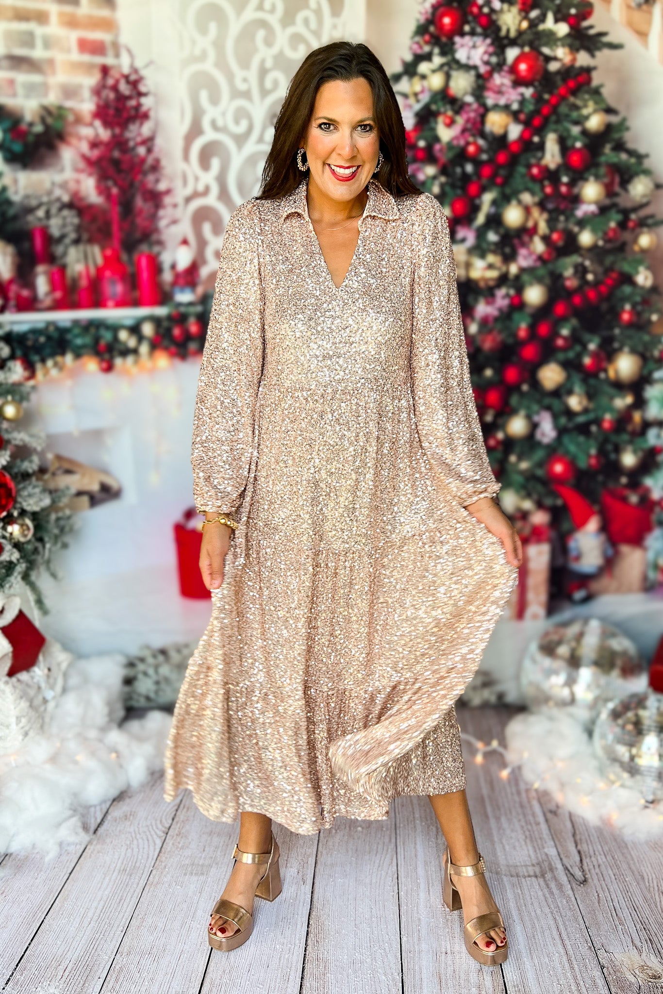 Sequins Long Sleeve Maxi Dress