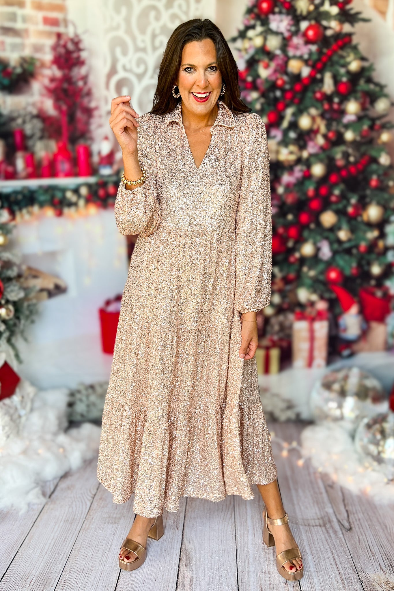 Sequins Long Sleeve Maxi Dress