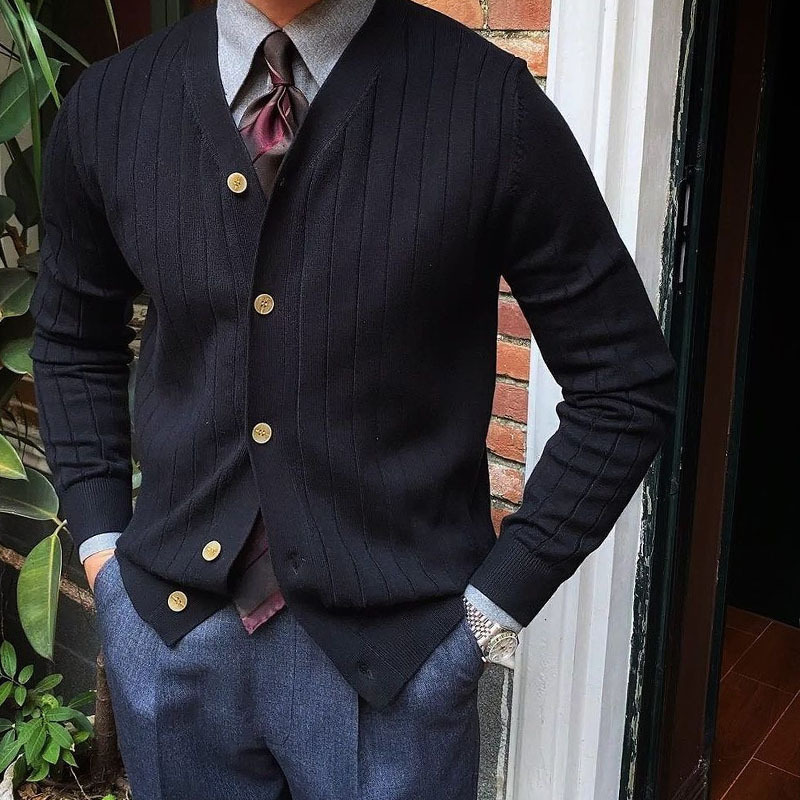 2025 Men's Business Knit Cardigan Casual V-neck Button Sweater