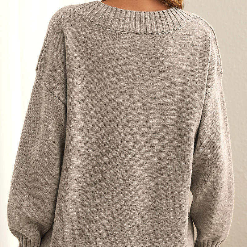 Women's loose V-neck casual versatile knitted sweaters·