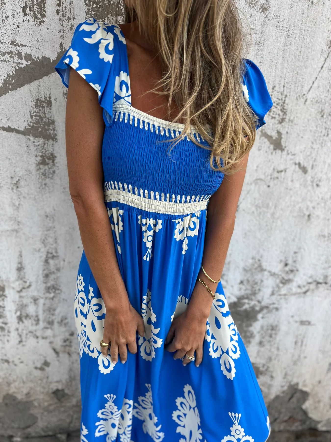 V-Neck Print Maxi Dress With Pockets