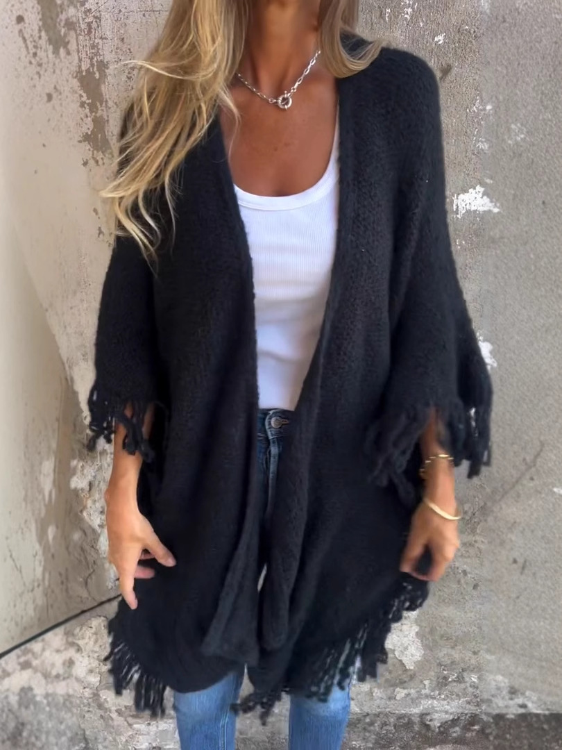 Women's Long Sleeve Casual Tassel Shawl Coat