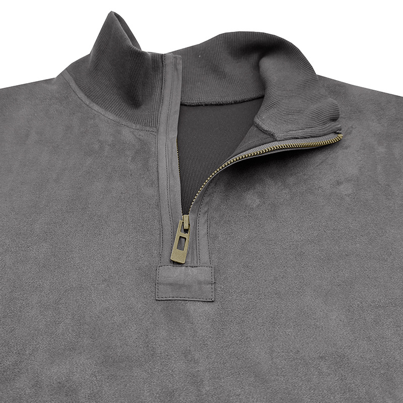 Gentleman's Business Loose Henry Collar Suede Zipper Polo