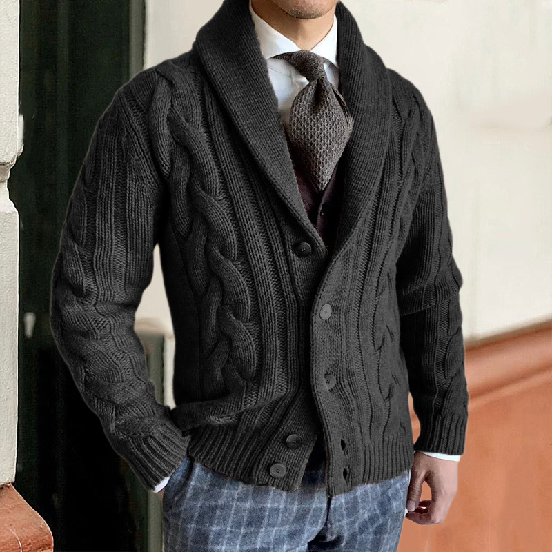 Men's knitted cardigan lapel sweater coat