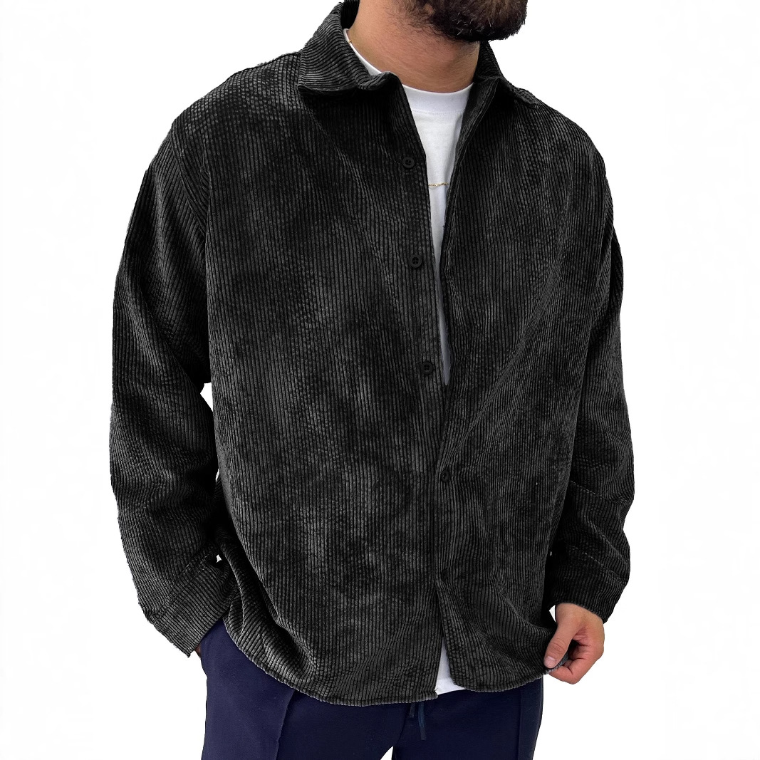 Men's Corduroy Pit Fabric Long Sleeve Lapel Shirt