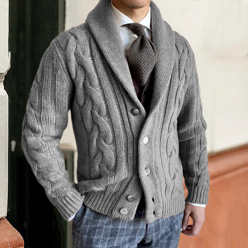 Men's knitted cardigan lapel sweater coat