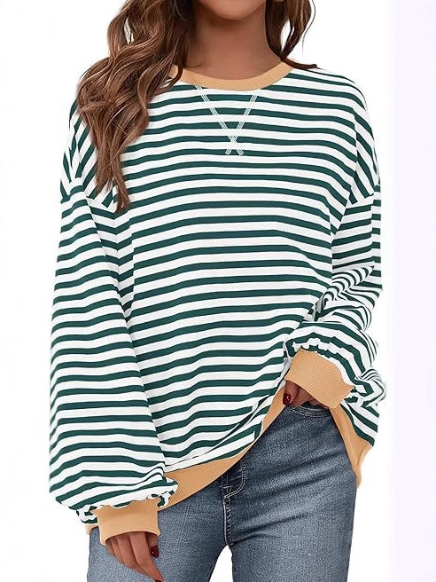 2024 Fall Clothes Long Lantern Sleeve Soft Loose Crew Neck Sweatshirts