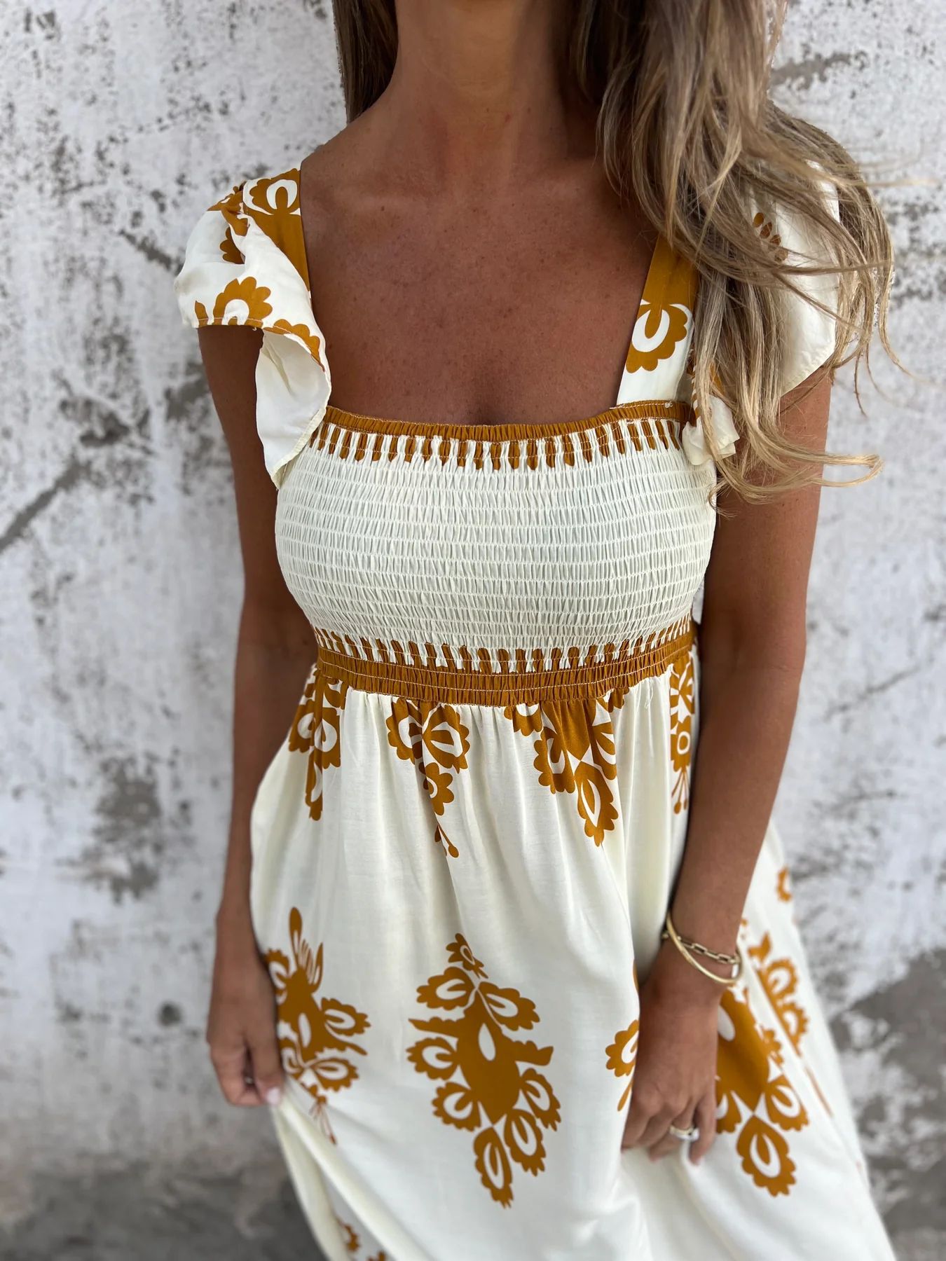 V-Neck Print Maxi Dress With Pockets