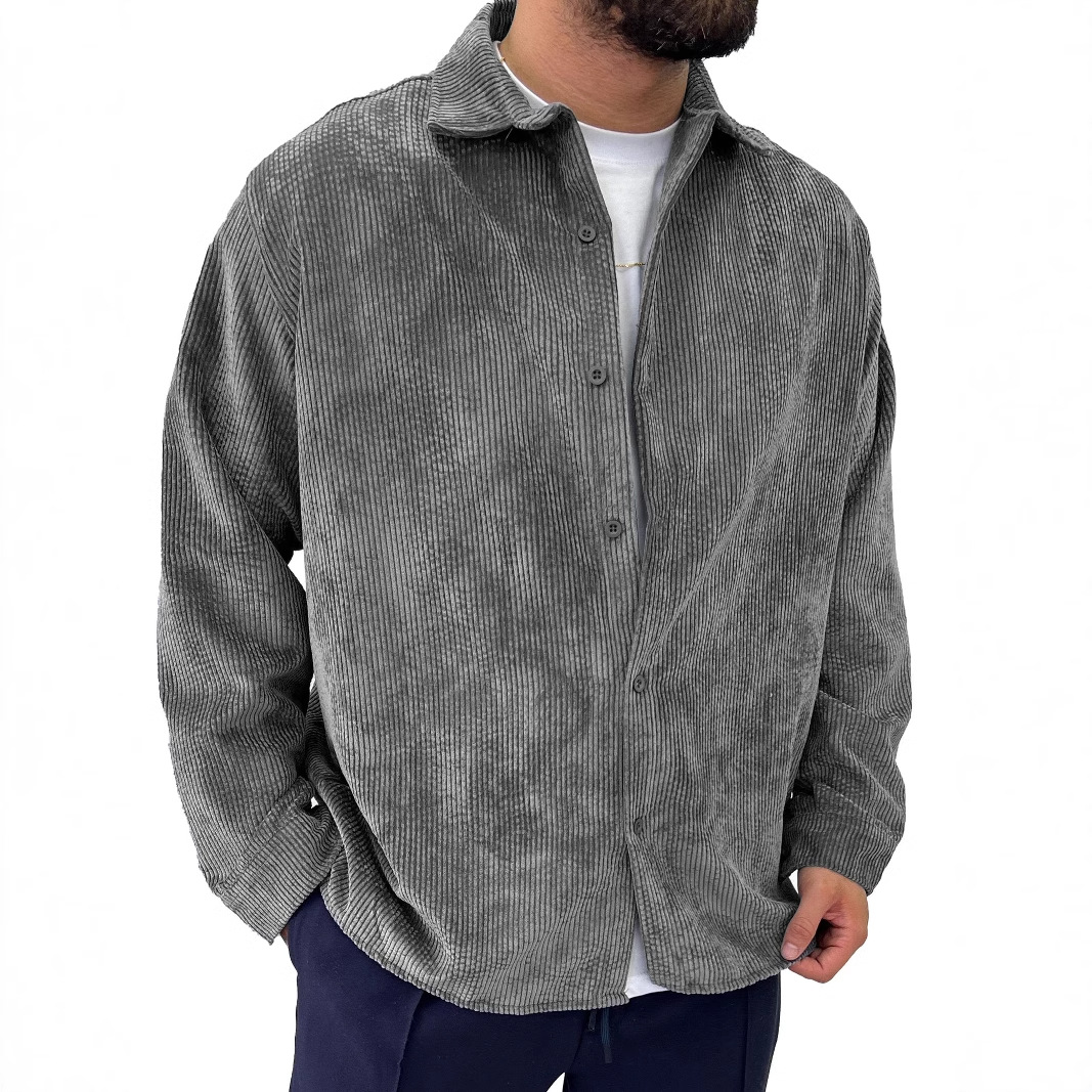 Men's Corduroy Pit Fabric Long Sleeve Lapel Shirt