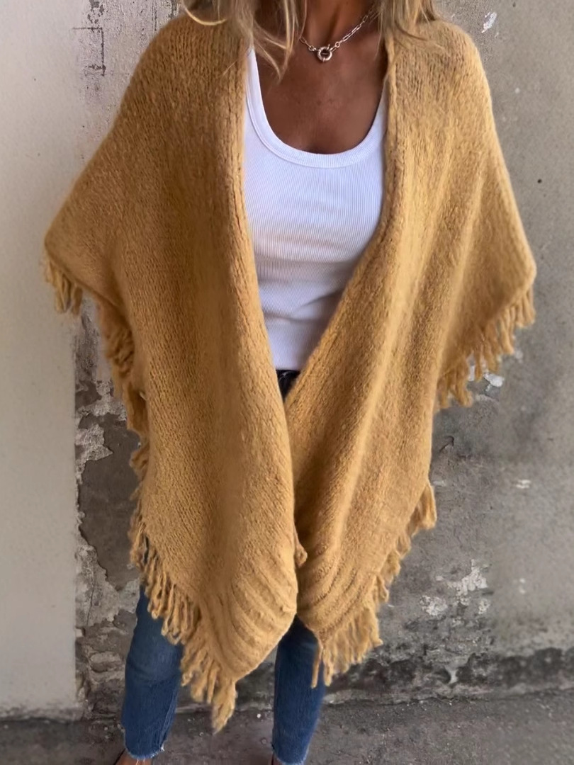 Women's Long Sleeve Casual Tassel Shawl Coat