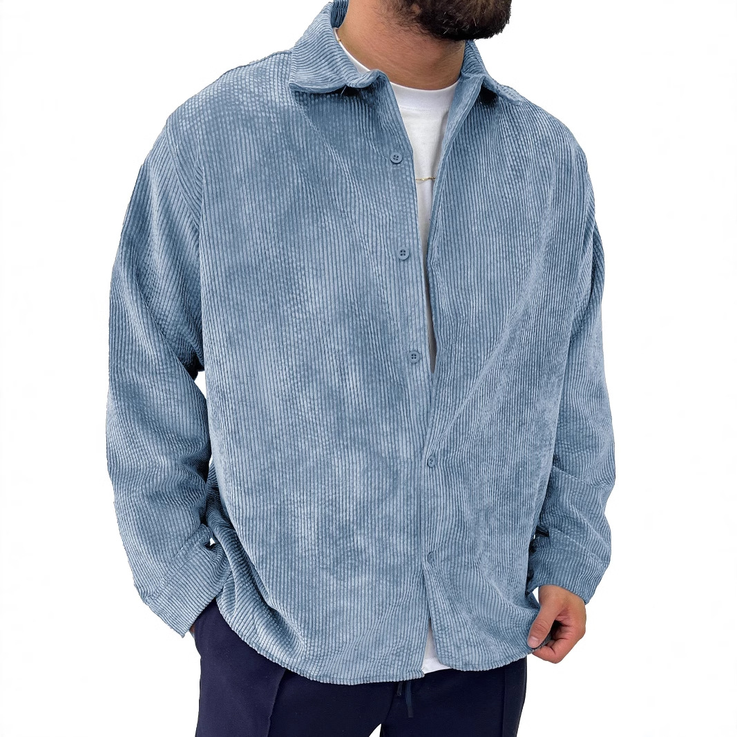 Men's Corduroy Pit Fabric Long Sleeve Lapel Shirt