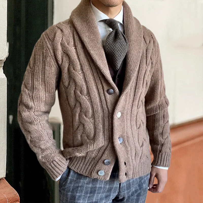 Men's knitted cardigan lapel sweater coat