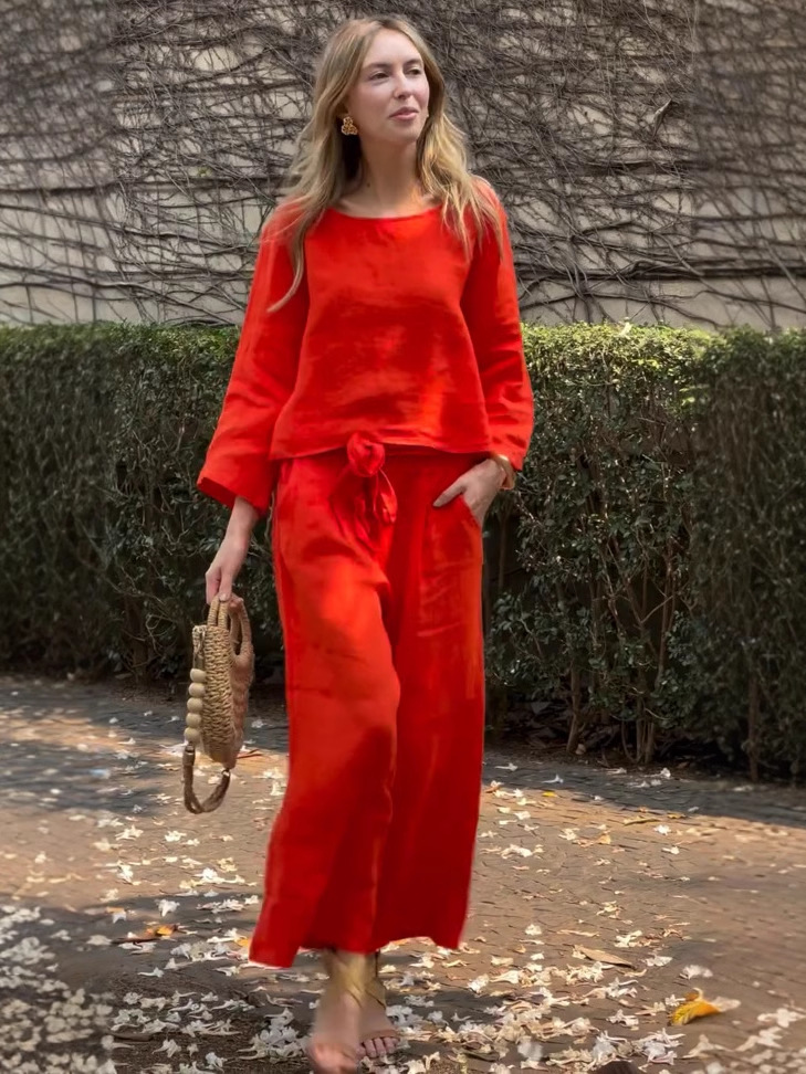 2024 Fall Long-sleeved linen 2 piece suit