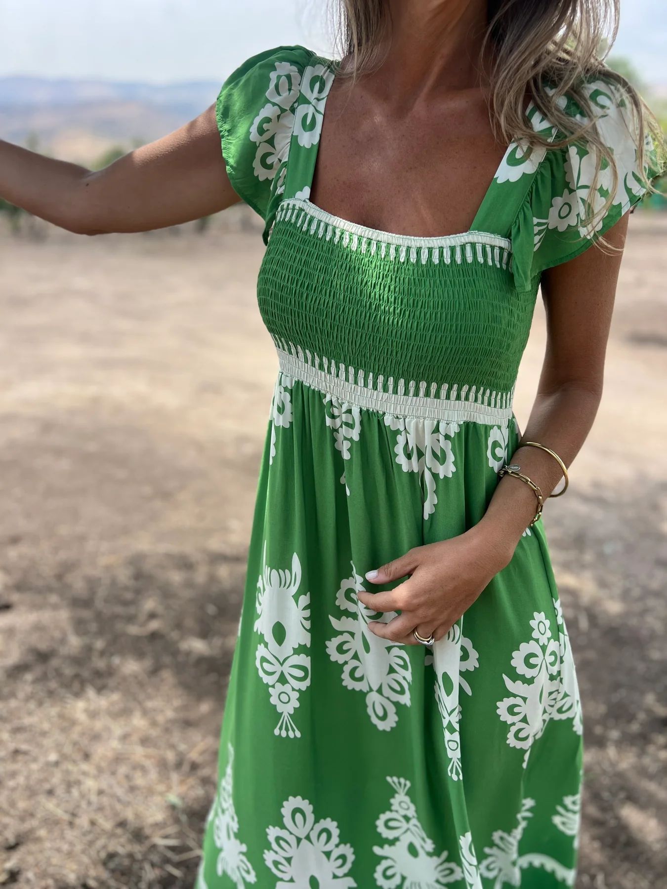 V-Neck Print Maxi Dress With Pockets